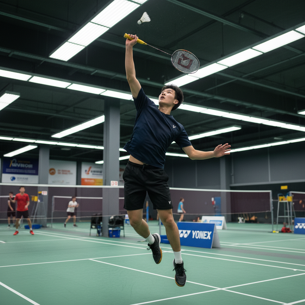 Vick, founder of Capminton, playing badminton at an indoor court in Calgary Alberta